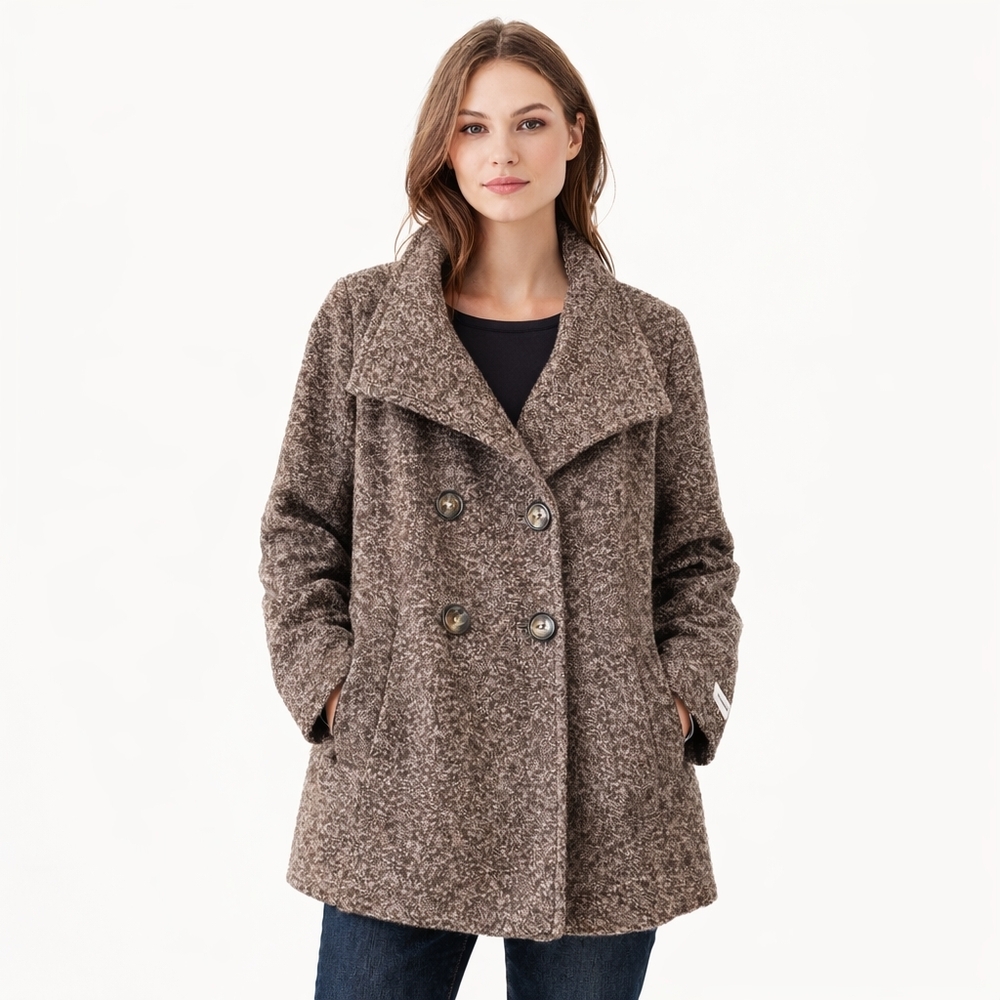 Calvin Klein Sz 2 Women's Brown Speckled Wool Weave Peacoat #97
